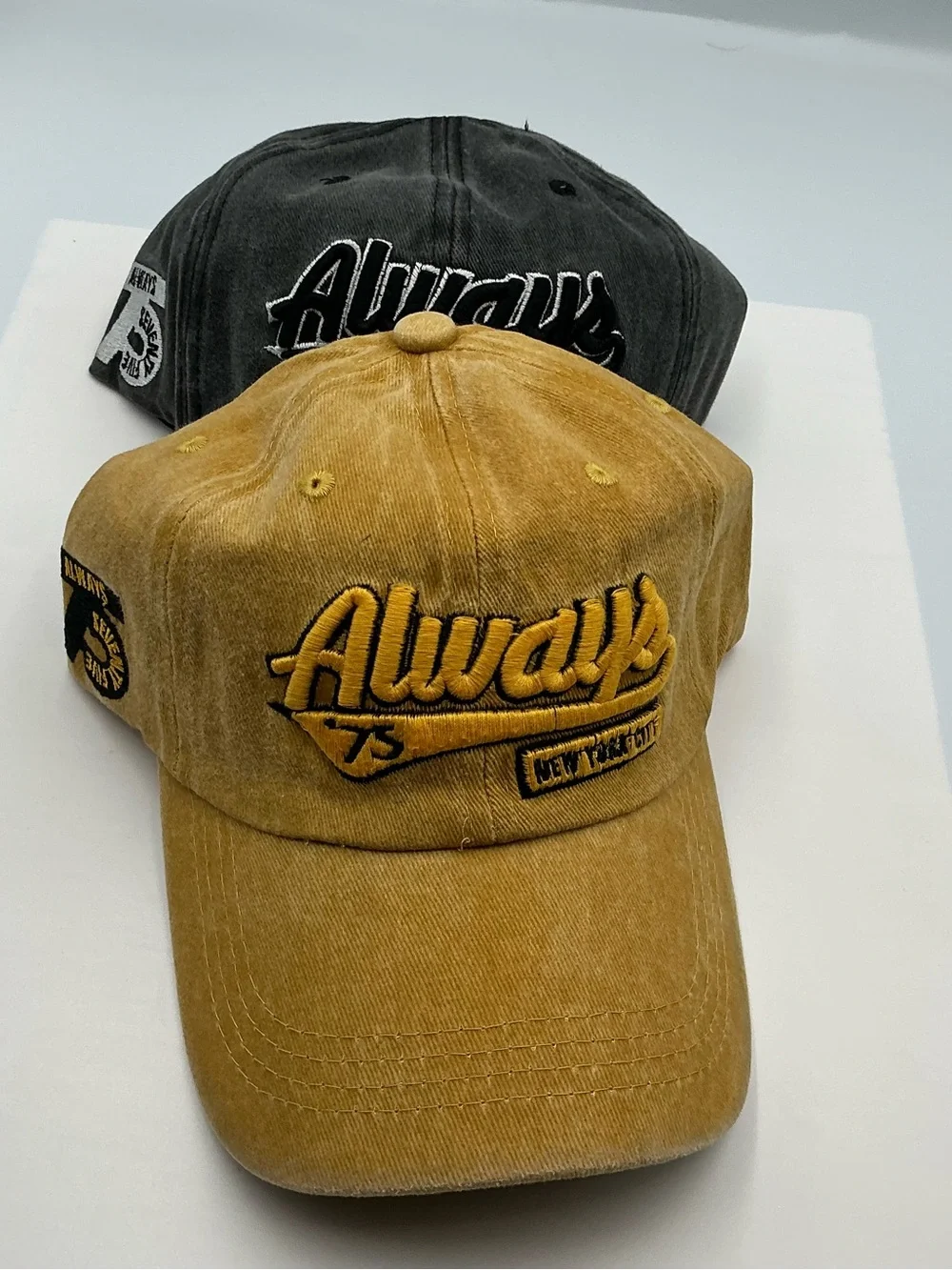 Always Embroidered Baseball Cap - Mustard and Charcoal Set Of 2